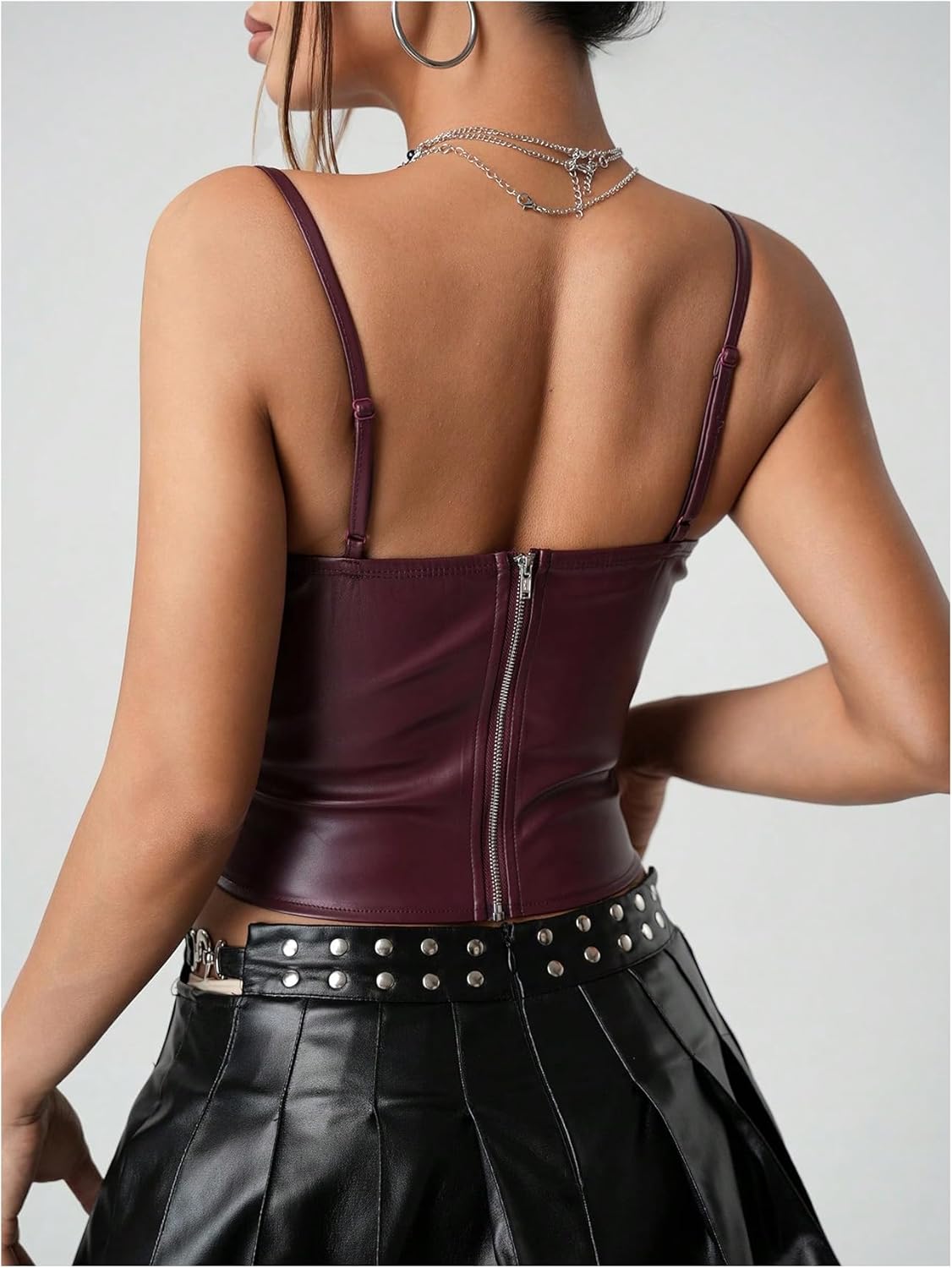 Milumia Women's Pu Leather Cami Top Spaghetti Strap Y2k Party Cropped Tank Tops - Image 4