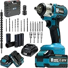 THOR Brushless Cordless Impact Wrench 1/2" – 450Nm Max Torque, 21V Lithium-Ion, 2x2Ah Batteries, Fast Charger, 5-Piece Deep Socket Set, Drill Bits & Carry Case