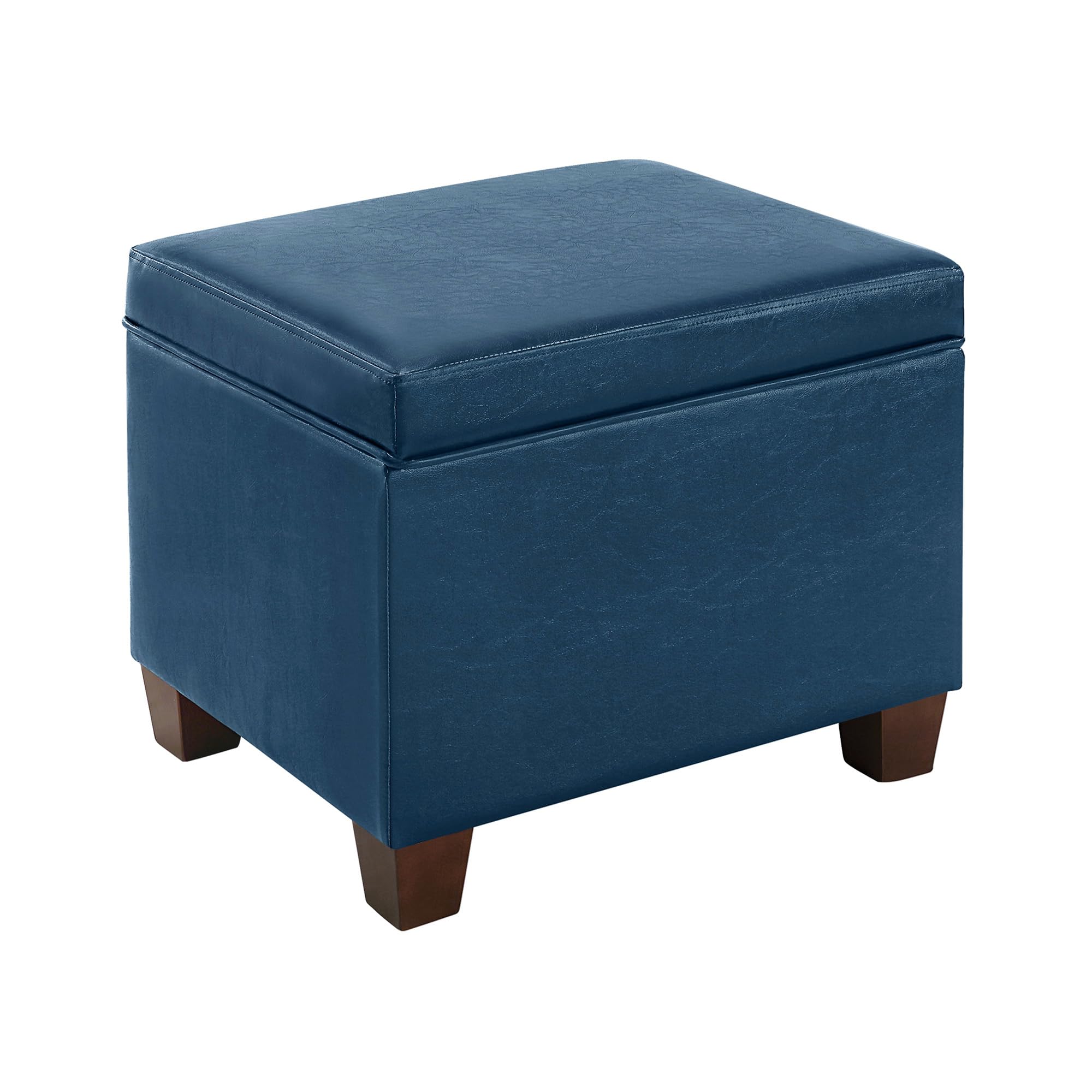 Convenience Concepts Madison Storage Ottoman 21.75" - Modern Upholstered Footstool & Seat with Hinged Lid for Transitional Living Room, Bedroom, Hallway, & Entryway, Blue Vegan Leather