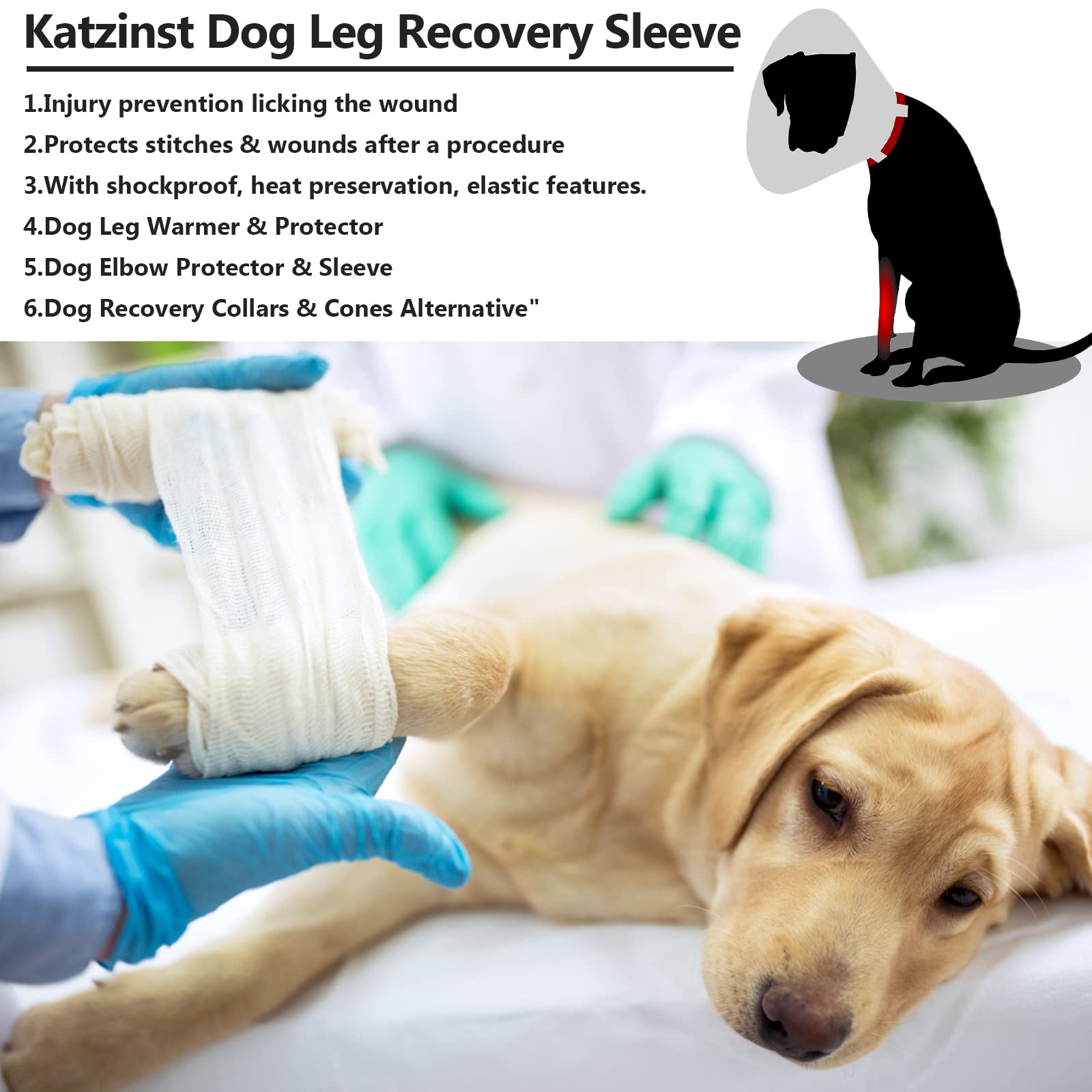 Recovery Sleeve Hund, Ellbogenschoner für Hunde, Ellenbogenbandage Protector, Hund Chirurgie Erholung Ärmel vorne rechts Links Bein für Hot Spots, Wunden, Bandagen, Anti Lecken für Hunde, Schwarz L