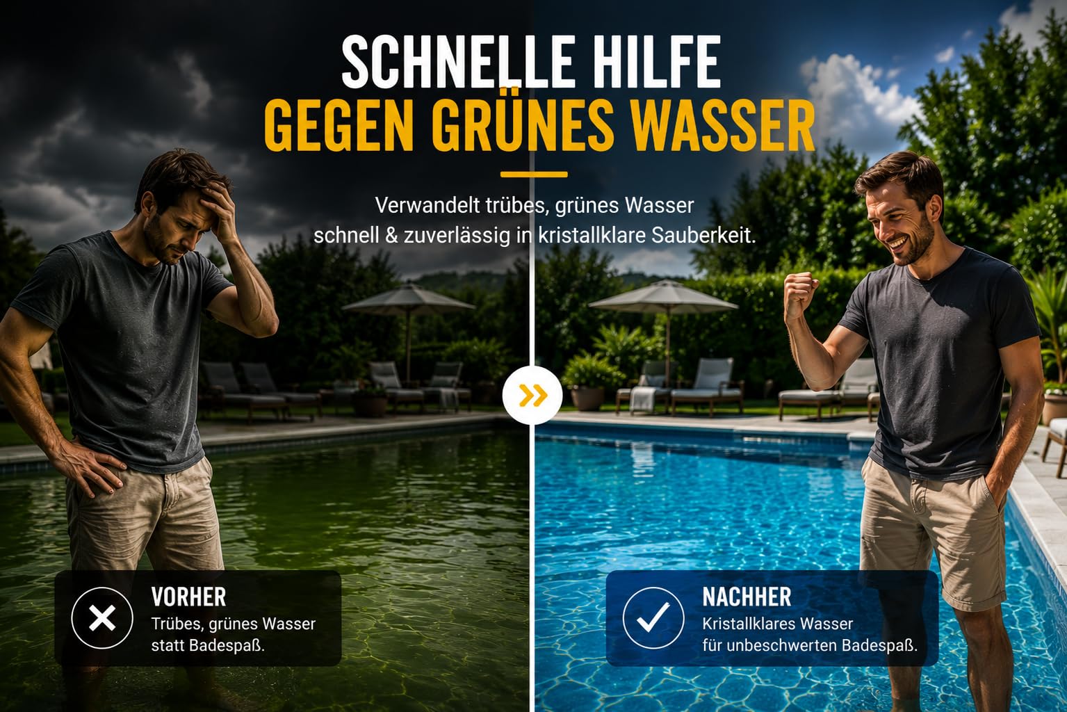 2L Poolpflege Poolklar Konzentrat 3in1 – Gegen Algen & Grünes Wasser – Für Kristallklares Poolwasser – Hochergiebiger Poolreiniger mit Langzeitschutz – Für Pool, Schwimmbad & Planschbecken