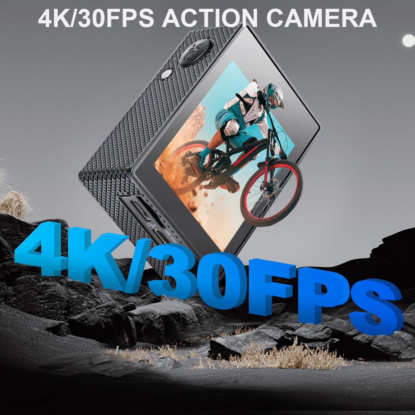 Comius Sharp Camera Sport 4K 30FPS HD 16MP Caméscope WiFi Ultra HD Étanche 30M Carte SD 64G 2 Batteries Blanc