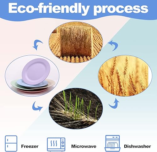 Miniatura 5 de Paquete de 5 platos llanos de paja de trigo, 11 pulgadas de profundidad irrompible, reutilizables, ligeros, aptos para lavavajillas y microondas,