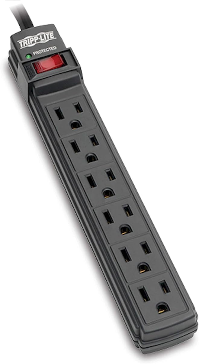 Tripp Lite 6 Outlet Surge Protector Power Strip, 6ft Cord, Black, Lifetime Manufacturer's Guarantee & $10,000 Insurance (TLP6B)
