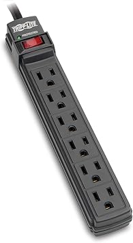 شريط حماية من زيادة التيار الكهربائي Tripp Lite 6 Outlet، سلك بطول 6 أقدام، أسود، ضمان مدى الحياة من الشركة المصنعة وتأمين بقيمة 10000 دولار TLP6B