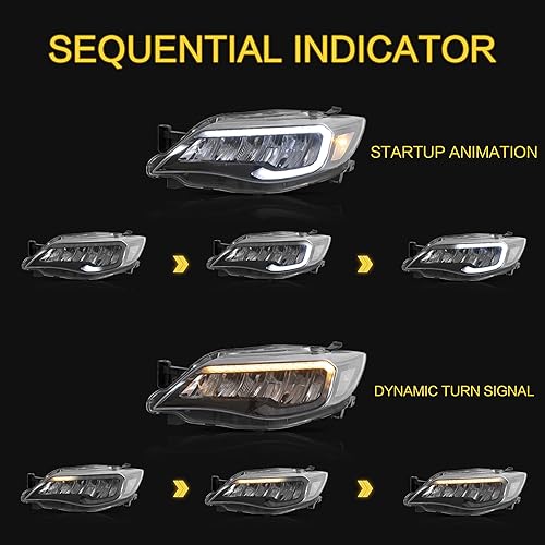 Miniatura 3 de VLAND Conjunto de faros delanteros para Subaru WRX Impreza 2008-2014 con DRL de arranque dinámico luz frontal LED con señal de giro secuencial