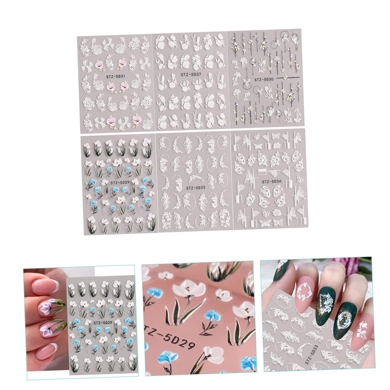 FRCOLOR 30blätter Embossed Flower Nagelaufkleber Selbstklebende Nail Art Dekoration Kreative Nagel Sticker Für Maniküre Designs Für Nail Art