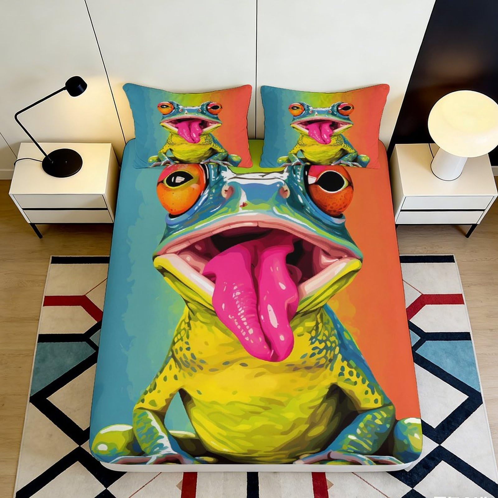 Dhbaneiok Style-6 3D Printed Cartoon Frog Fitted Sheet Microfiber Vibrant Animal Bed Cover For Bedroom Dorm Mattress Decor 90X200x25cm
