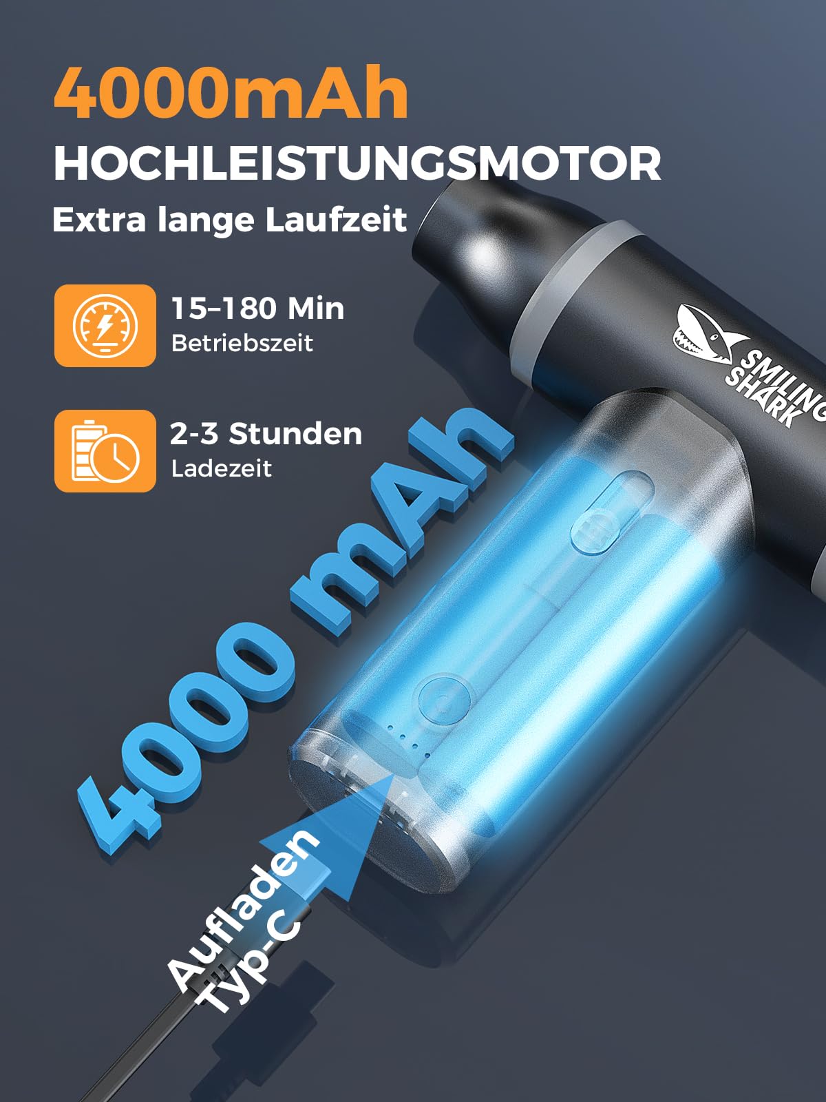 Smiling Shark Elektrische Staubgebläse Luftdruckspray, J01 aus Aluminum 130000 U/min Compressed Air Duster mit Stufenloser Regelung Turbo Handventilator für Kühlung/PC/BBQ/Auto/Camping, Schwarz