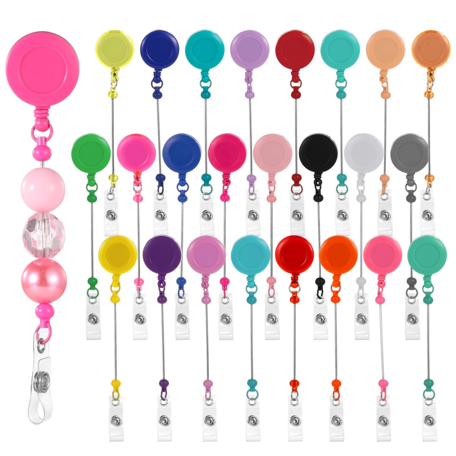 Beadable klipsy do kołowrotka, 24 szt., wysuwane uchwyty na identyfikatory z klipsem, gołe rolki na nazwisko, prezenty dla pielęgniarek, nauczycieli