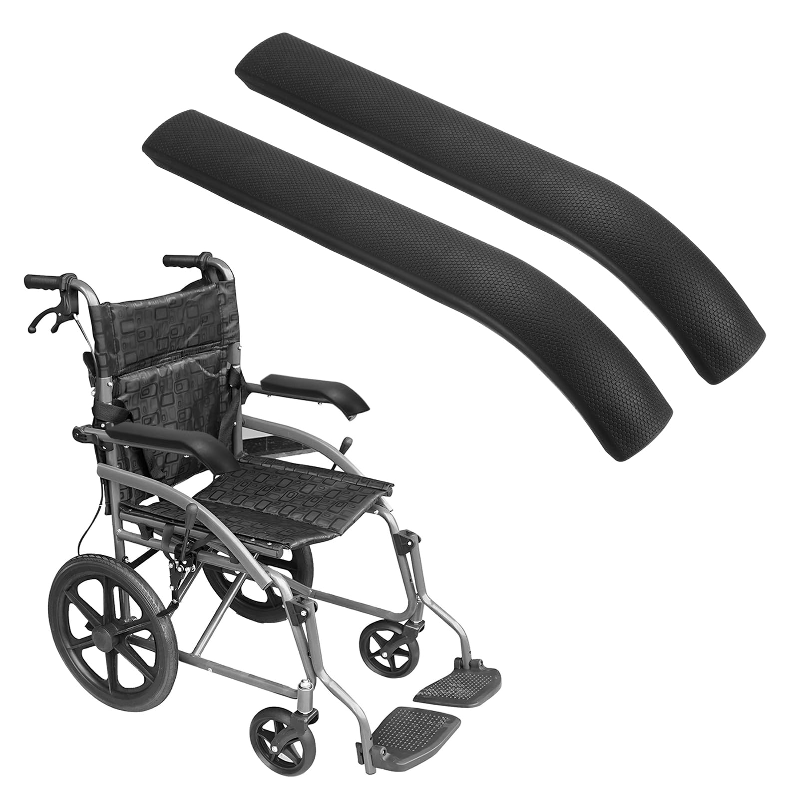 QUARKZMAN Parabracci per Sedia A Rotelle, 1 Paio Parabracci in ABS Antiscivolo con Foro Quadrato da 22mm, Lunghezza Totale 30 Cm/11.8 Pollici, Nero