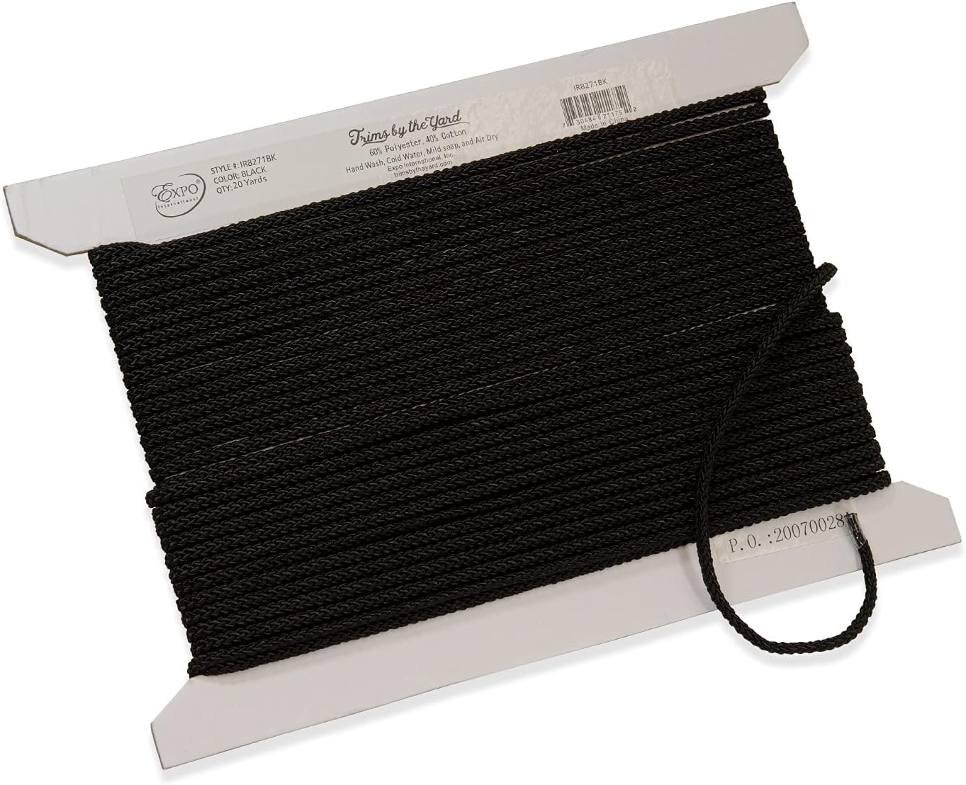 Trims by the Yard 20 Yards of Sara 3/16" (4mm) Braided Cord Trim, Black 20 Yard Cut