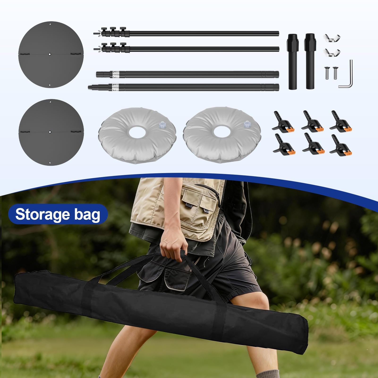 EMART Soporte Fondo Fotográfico 3,2x3 m con Base Metálica Redonda, Soporte de Fondo Ajustable con Bolsa de Transporte, Profesional Sistema de Sfondo para Fotográfico, Retratos y Fotografía de Producto