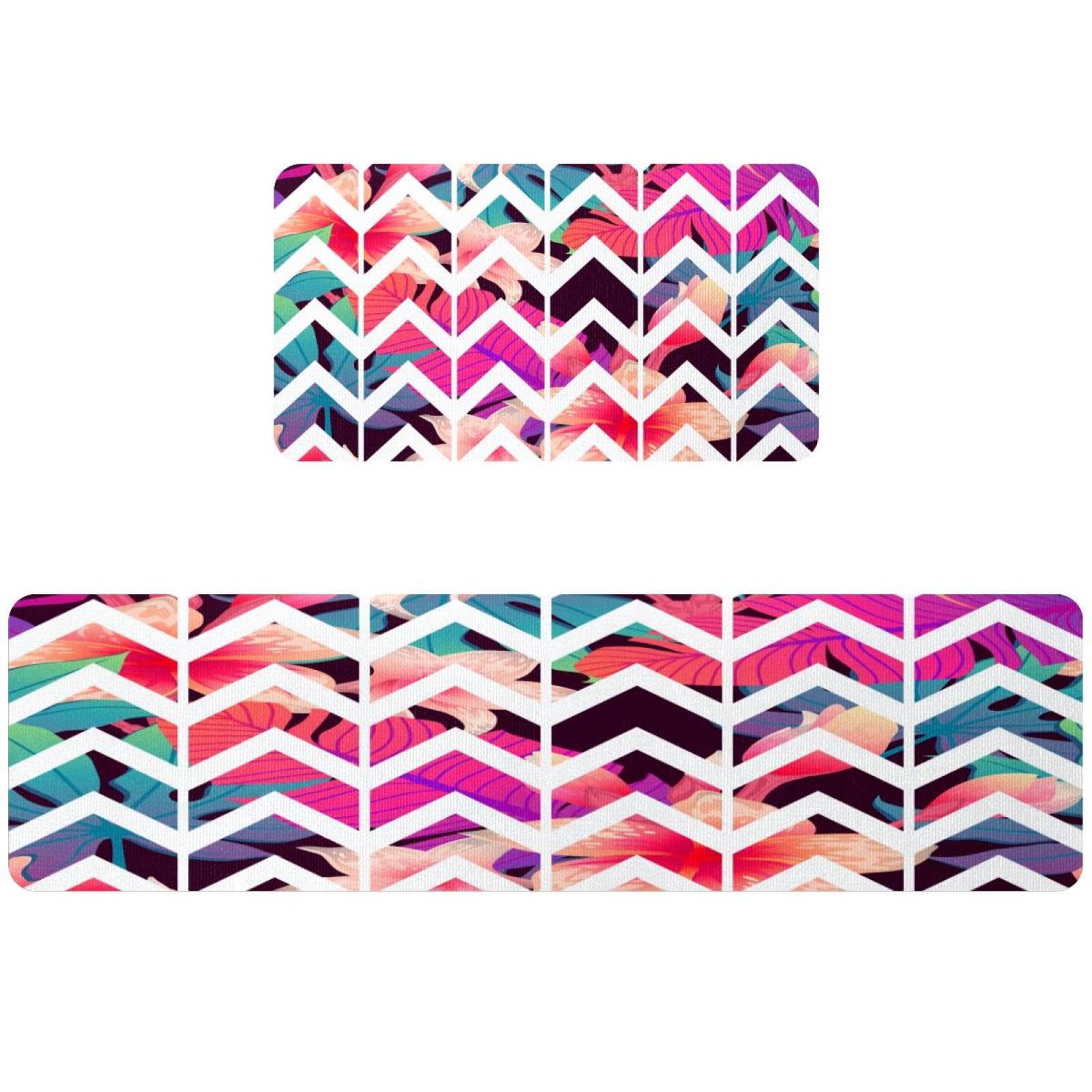 Tapis de cuisine antidérapant lot de 2 absorbant et lavable motif palmier tropical