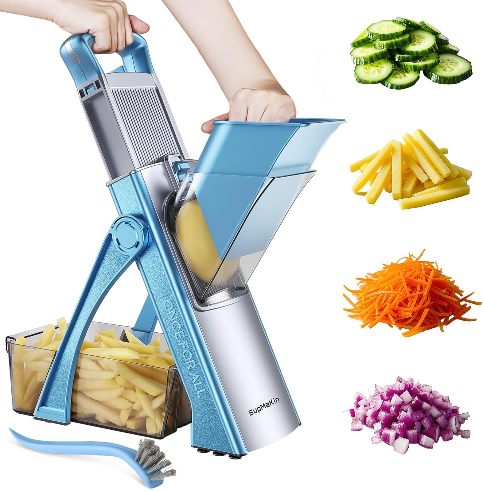 Supmakin Safe Mandoline Vegetable Slicer Adjustable Vegetable Chopper Mandolin Multifunction Potato Slicer with 4 Modes Dicer, Julienne Kitchen Chopping Artifact (SkyBlue)