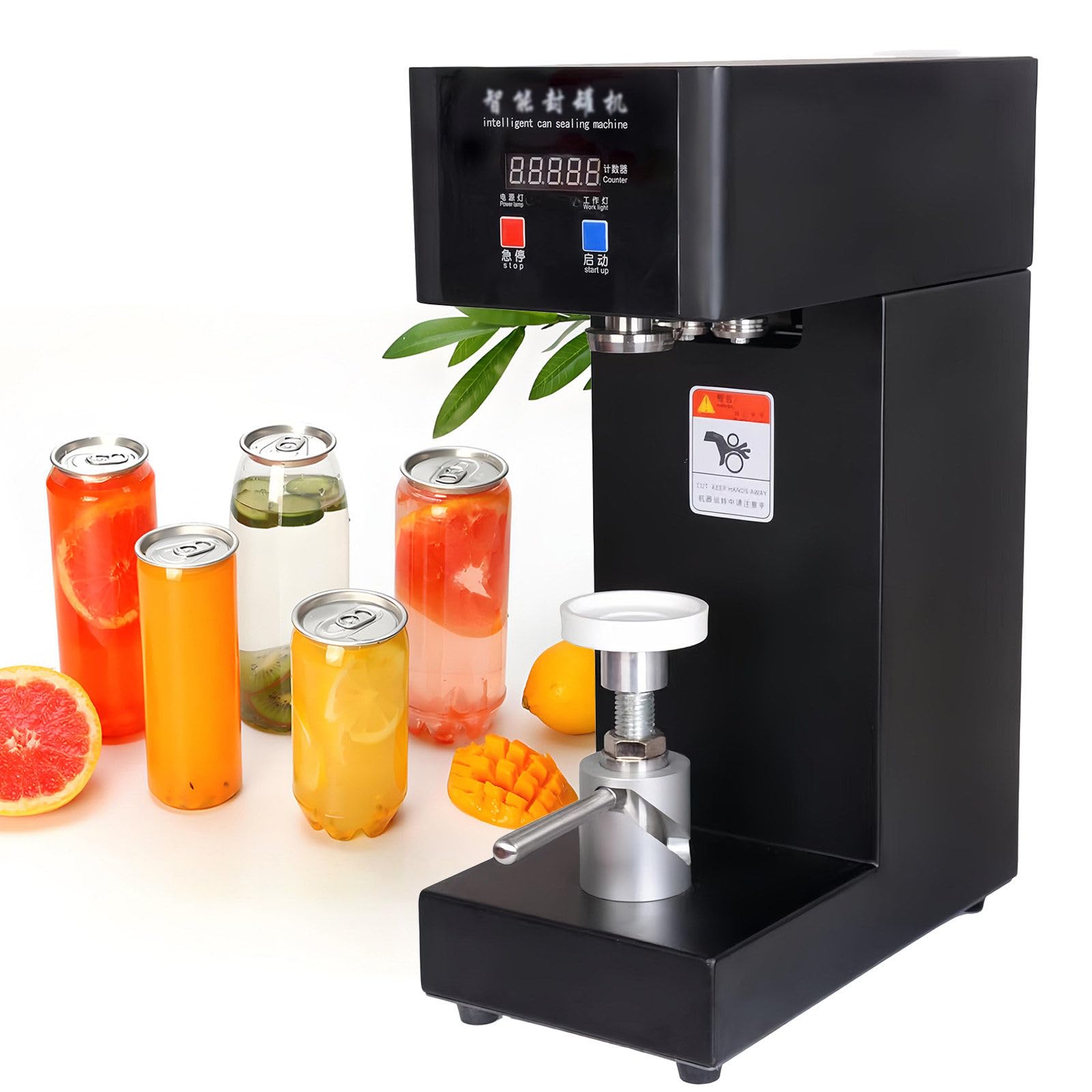 Can Sealer Filling Machine, Intelligent High Speed Beer Can Sealing Machine, Glass Jar Plastic Can Seamer, 5.5cm Dia/330ml-650ml Volumn, Closing Sealer Machine for Bubble Tea Store, 180W,Black-220V