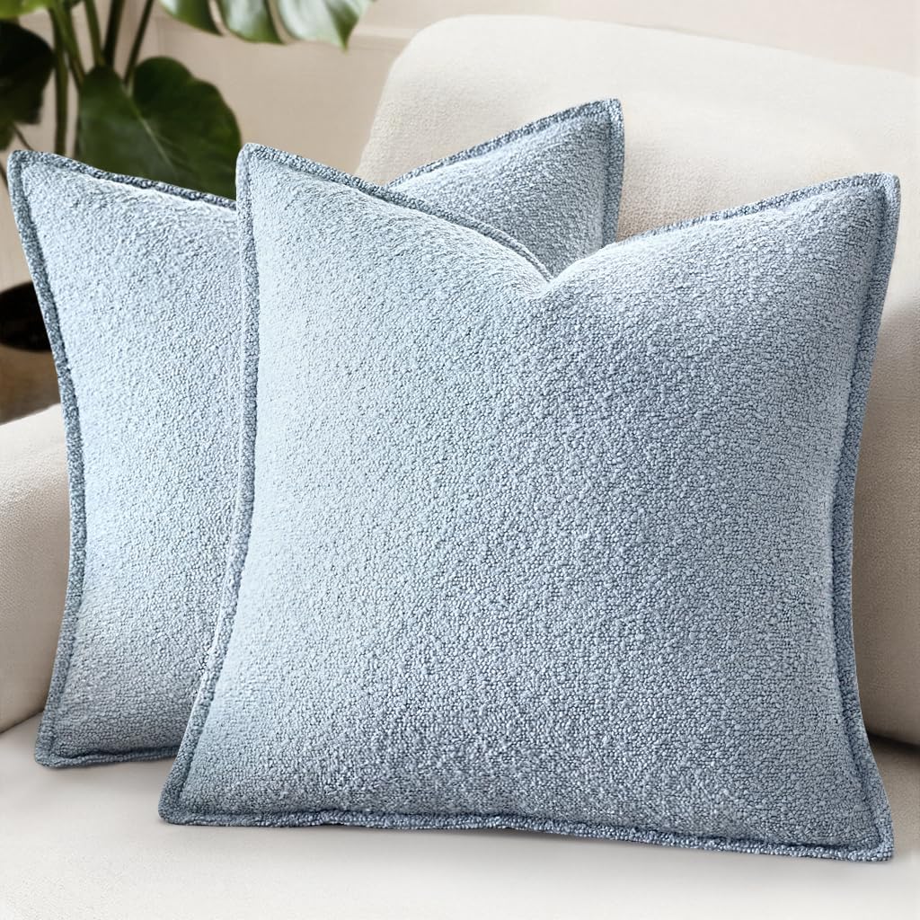 MIULEE Pack of 2 Decorative Euro Sham Textured Boucle Throw Pillow Covers 26x26 Inch Christmas White Broadside Thick Boho Pillows for Farmhouse Accents Sofa Couch Bedroom Living Room Home Decor
