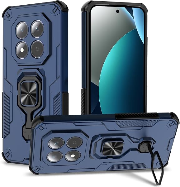Funda para Xiaomi Redmi Note 15 Pro 5G, Carcasa Antigolpes con Soporte anular metálico, Case Protectora de Grado Militar, Azul - 1