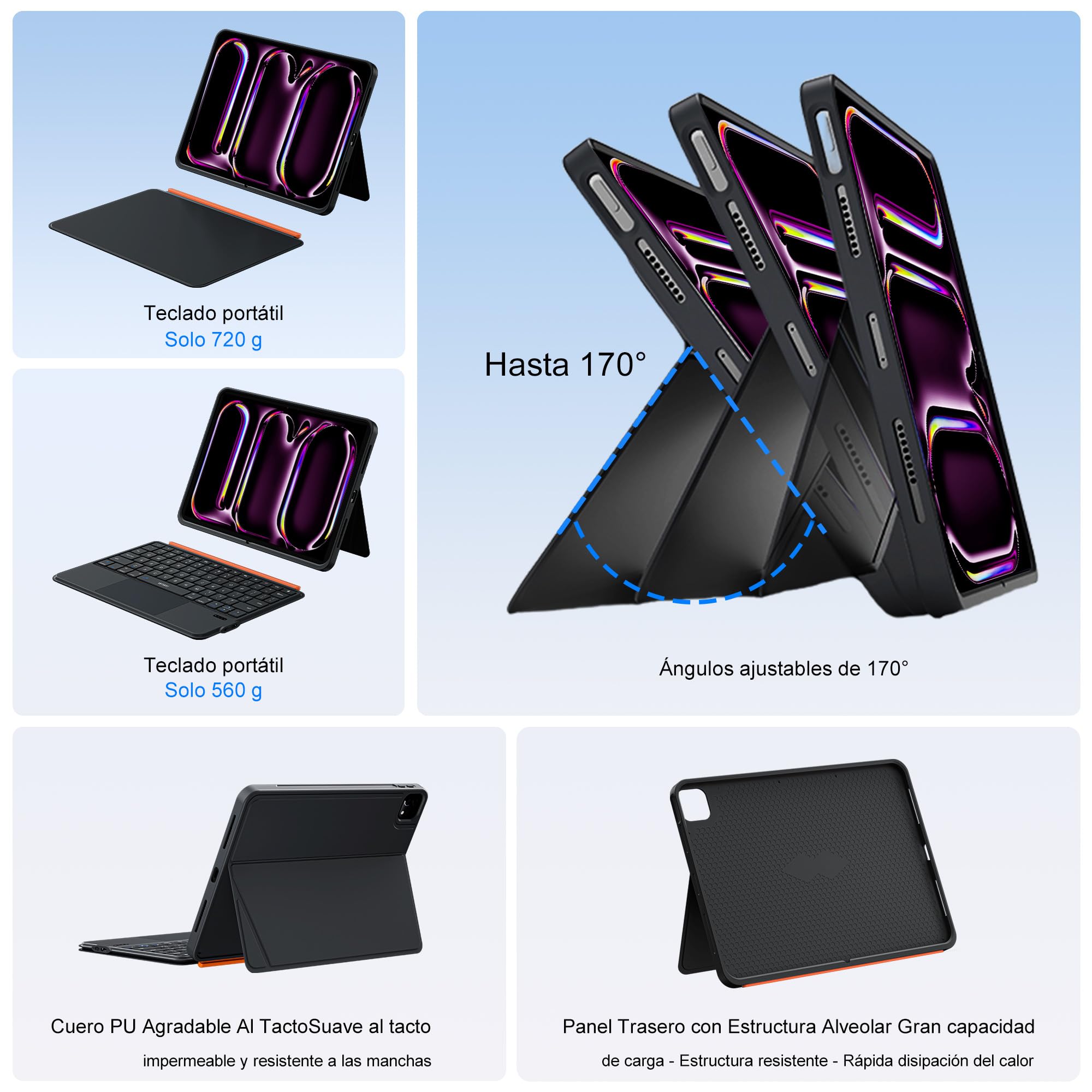 WIWU Funda Teclado para iPad Pro 13 M4/M5 2024/2025 Carcasa Magnética 3 en 1 Desmontable Teclado con Touchpad Soporte Ajustable Teclas Retroiluminadas 7 Colores (Negro, iPad Pro 13"(M4/M5 2024/2025)