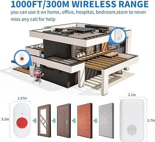 Miniatura 5 de Sistema inalámbrico de alerta para enfermeras, buscador de cuidadores, botón de llamada SOS, localizador de vibraciones, sistema de alerta de