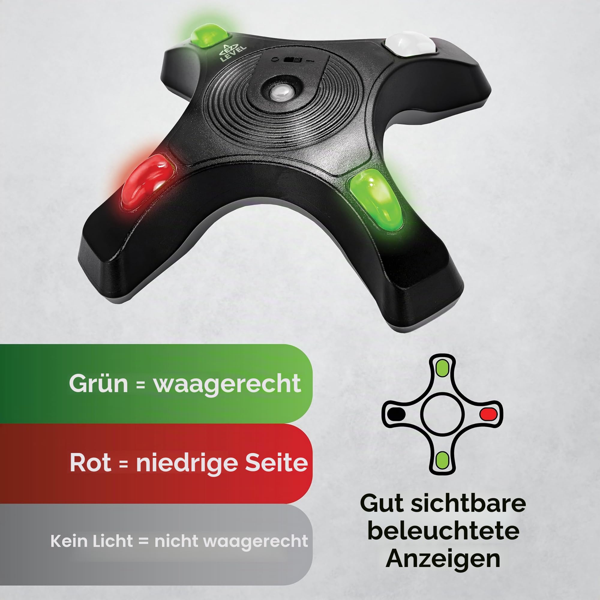 Camco EZ-Wasserwaage für Camper/Wohnmobil, mit beleuchteten Kontrollleuchten und automatischer Abschaltfunktion, wenn Nicht in Gebrauch, inkl. vorinstalliertem An-/Ausschalter (25505)
