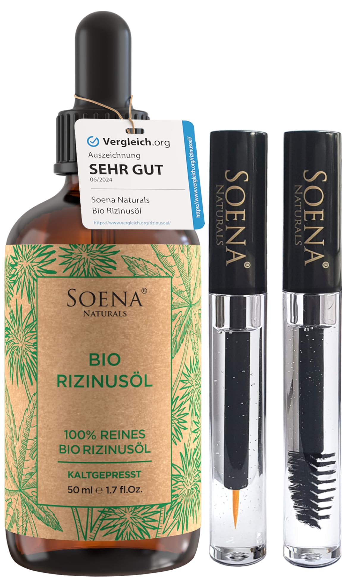 BIO RIZINUSÖL 100% REIN Kaltgepresst | Wimpernfläschen Kit | Für Haare Wimpern Augenbrauen & Haut | Haarwachstum - Haaröl & Gesichtsöl Made in Germany - Hexanfrei