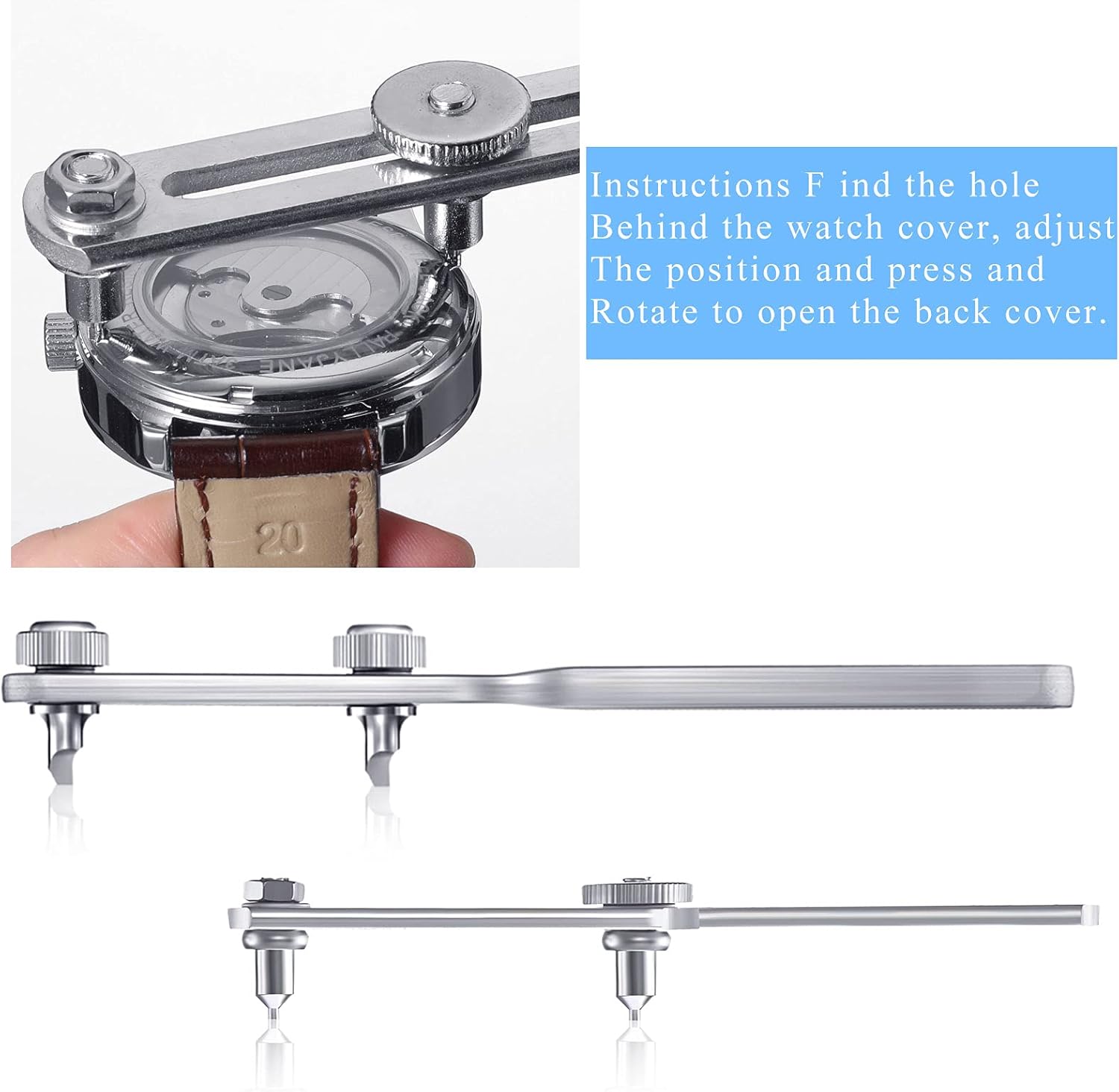 2 Piece Adjustable Watch Back Case Opener Kit Stainless Steel 58 mm and 50 mm Alloy Wrench Type Watch Back Cover Opener Watch Back Remover Tool for Battery Replacement Watch Repair : Clothing, Shoes & Jewelry