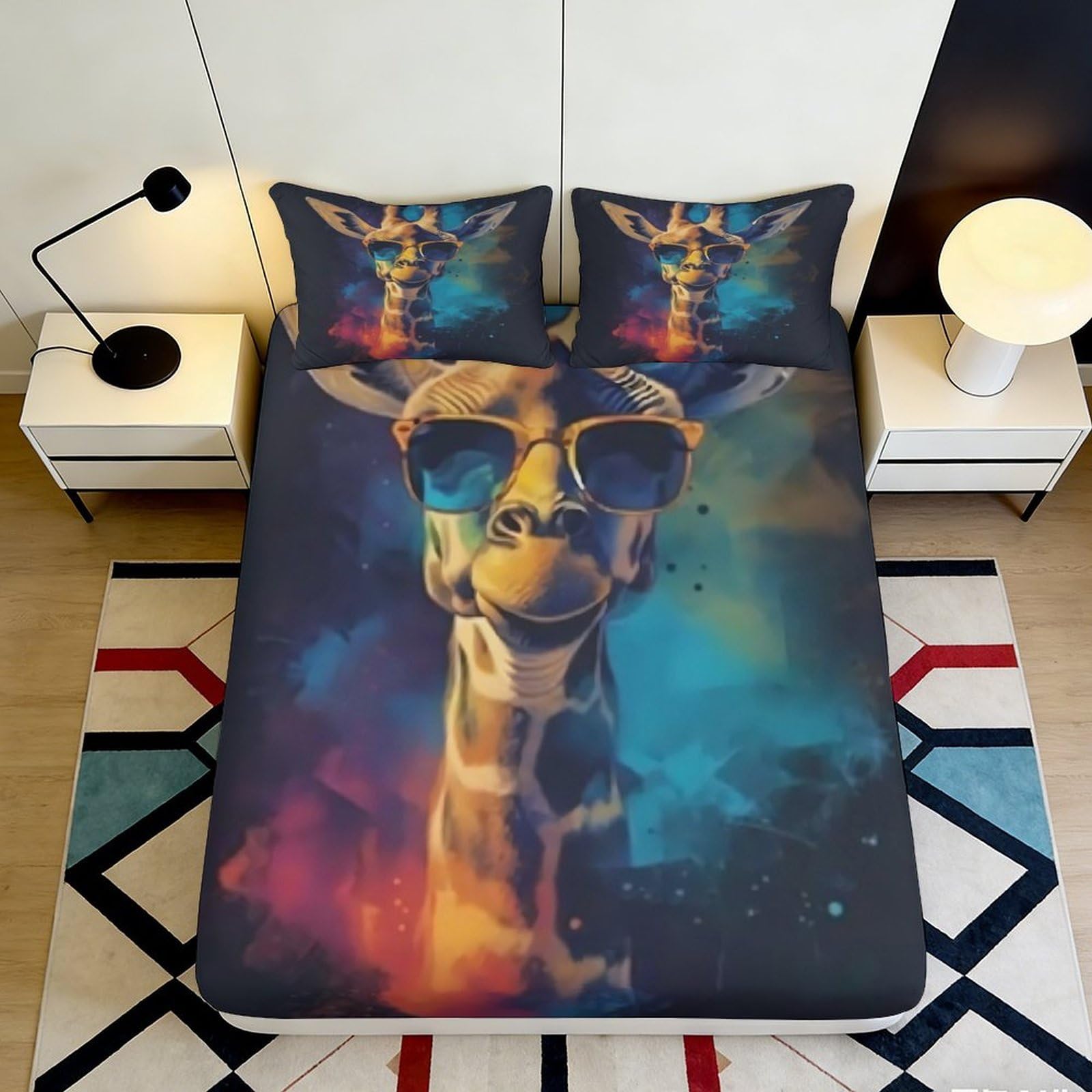 Jqzkxnhpbr Style-3 3D Printed Colorful Giraffe Fitted Sheet Microfiber Soft Bedroom Decor Abstract Animal Mattress Cover For Home Dorm 90X200x25cm