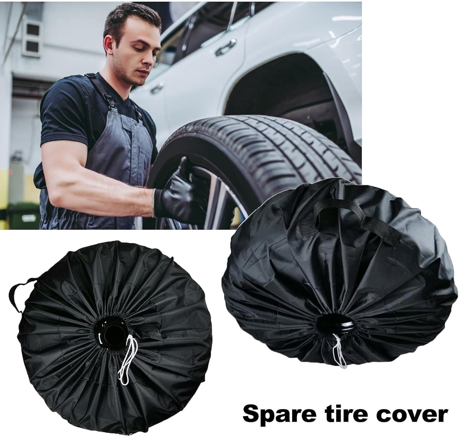 Borsa Pneumatici Auto, Copertura Della Ruota di Scorta, Copertura per Pneumatici, Copri Gomme, Auto Ruota Copertura, per Rimorchio Camper Camion SUV Auto Diametro 65 cm, Nero, con Manico