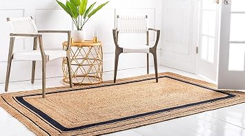 Indian Handmade Handwoven Braided Jute Area Rug(Navy Blue,8' x 10')