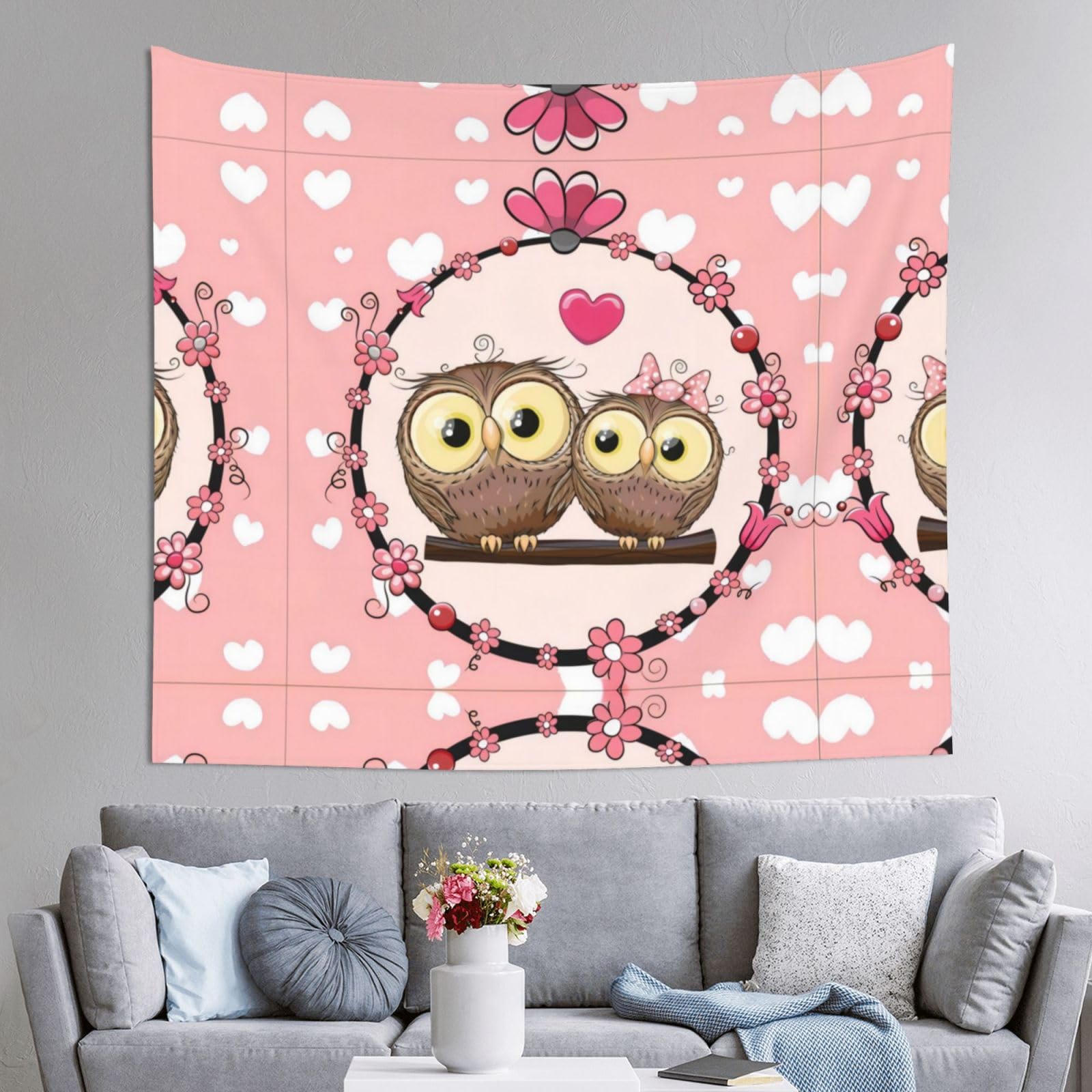 HLSBSSL 60x51in Cute Owls Printed Tapestry Tablecloth for Dormitory and Picnic Rooms - Multifunctional Fabric Hanging