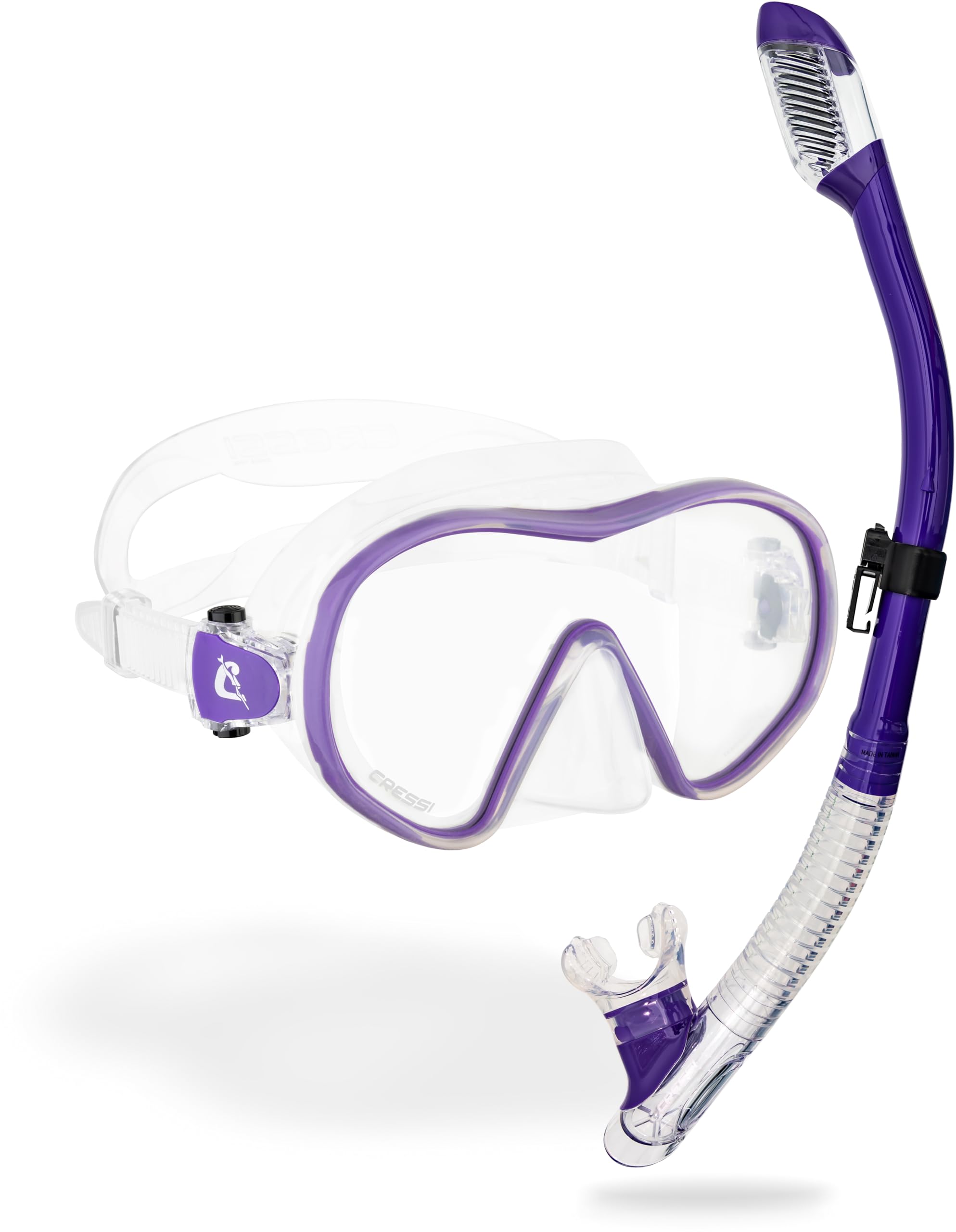 Cressi Máscara de Buceo sin Marco de Lente única y esnórquel seco para esnórquel, Buceo, F-Dual y Tao Dry: diseñado en Italia