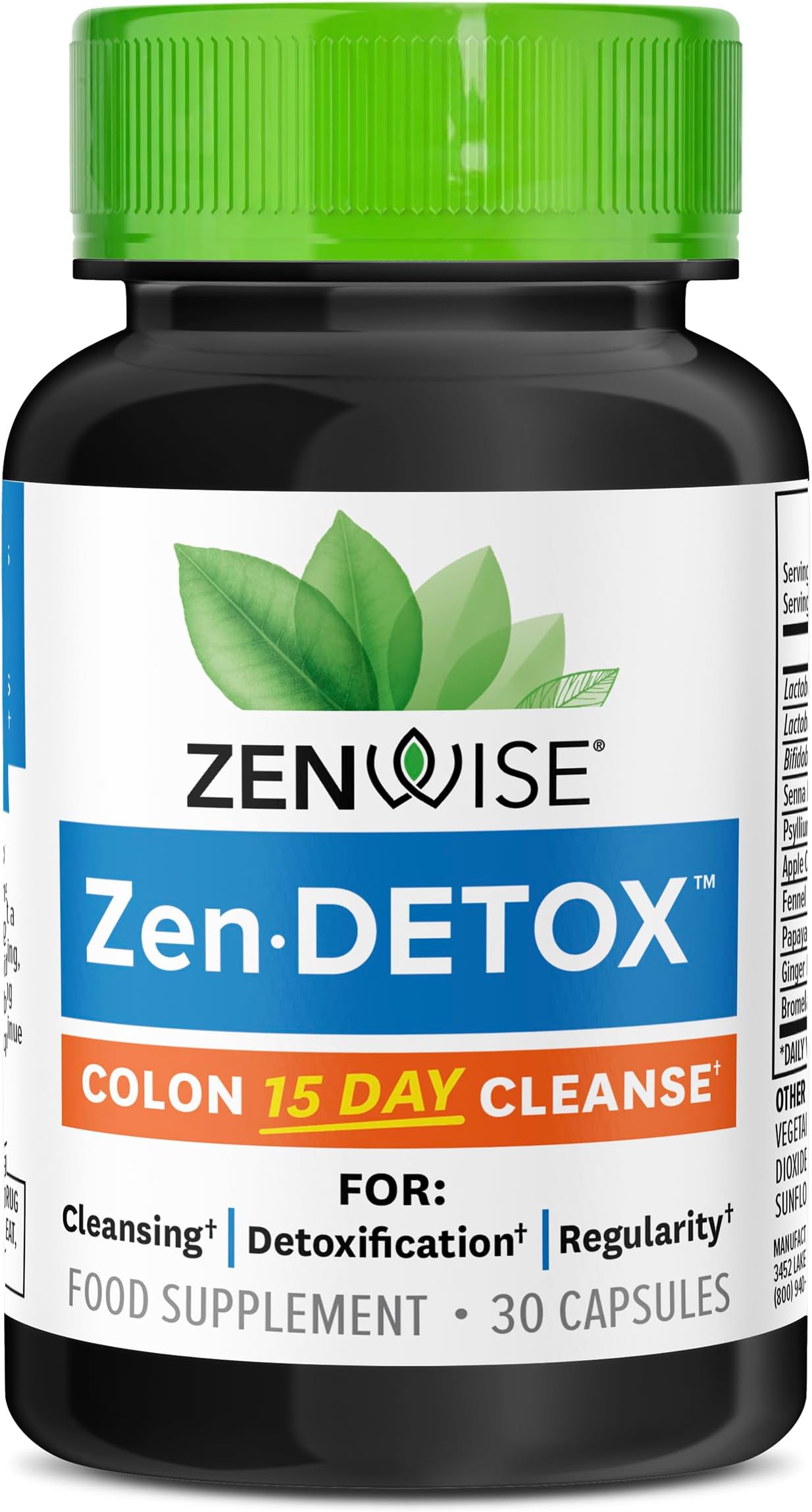 Zenwise Health 15 Day Colon Cleanse, Detox Constipation Relief, and 15 Day Cleanse for Men & Women - Psyllium Husk, Senna Leaf, Bromelain, Ginger, ACV, and Probiotics for Gut Health - 30 Count
