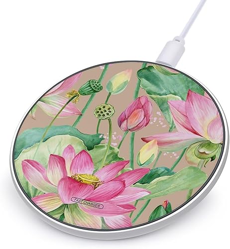 Watercolor Lotus Flowers Wireless Charger Pad 10W Fast Charging Pad Compatible with iPhone 15 14 13 12 Series Samsung Galaxy Series