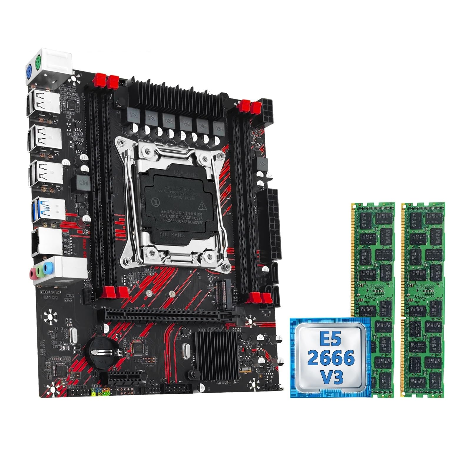Motherboard Combo Fit for Machinist X99 PR8 Motherboard Set Kit Intel LGA2011-3 Xeon E5 2666 V3 CPU and DDR3 2 * 16GB RAM Memory(Motherboard+CPU)