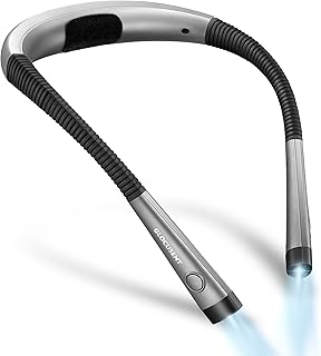 Glocusent lampka do czytania książki, 3 kolory i 6 poziomów jasności, lampka LED do książek, możliwość ładowania, 80 godzin pracy, zginane ramiona, idealna do czytania, robienia na drutach, na kemping, do napraw, kolor szary