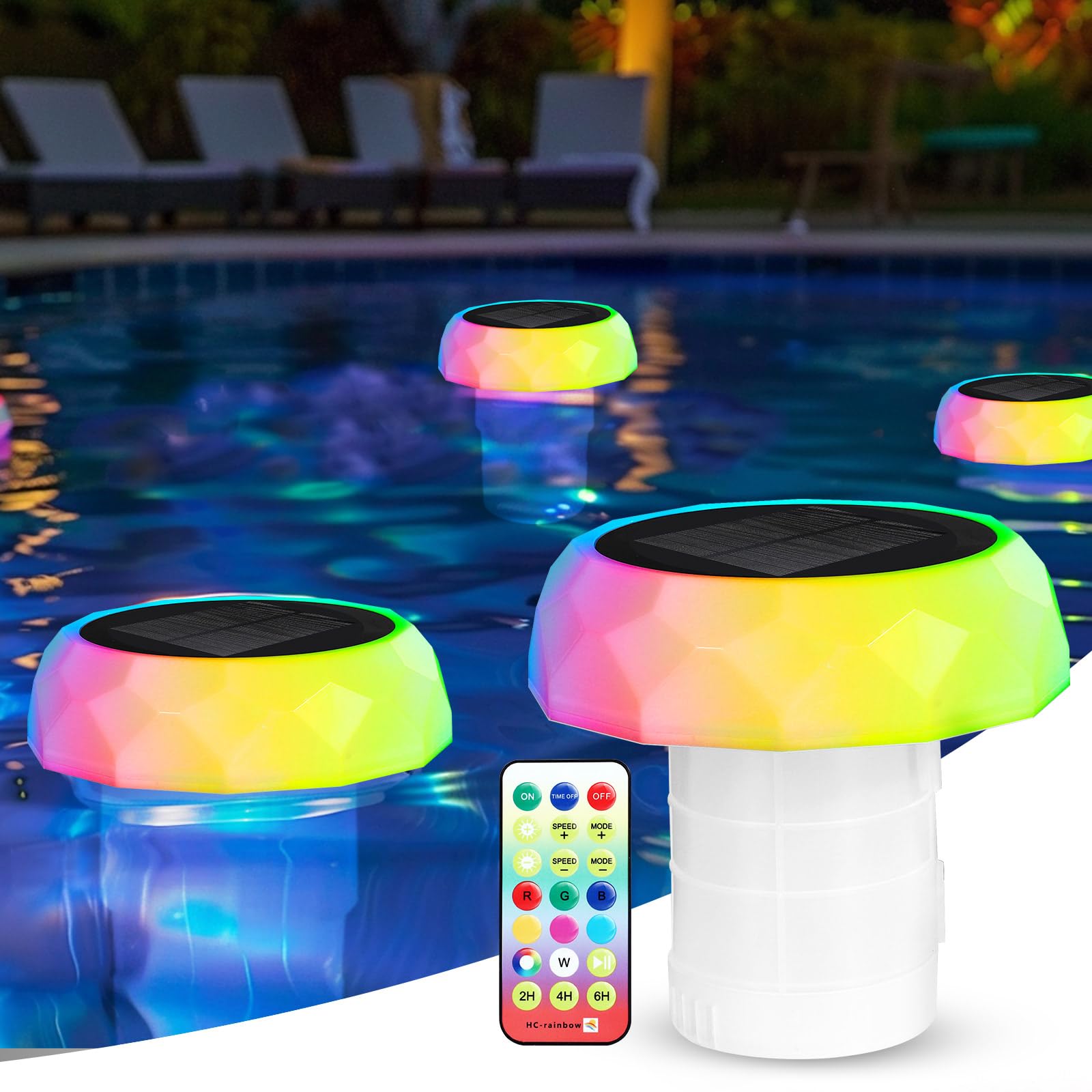 Czemo Dispensador Cloro Piscina con Luz Solar LED, Dosificador de Cloro Flotante con Termómetro Flotador de Piscina para Pastillas de Cloro con Anillo de Ajuste de Capacidad