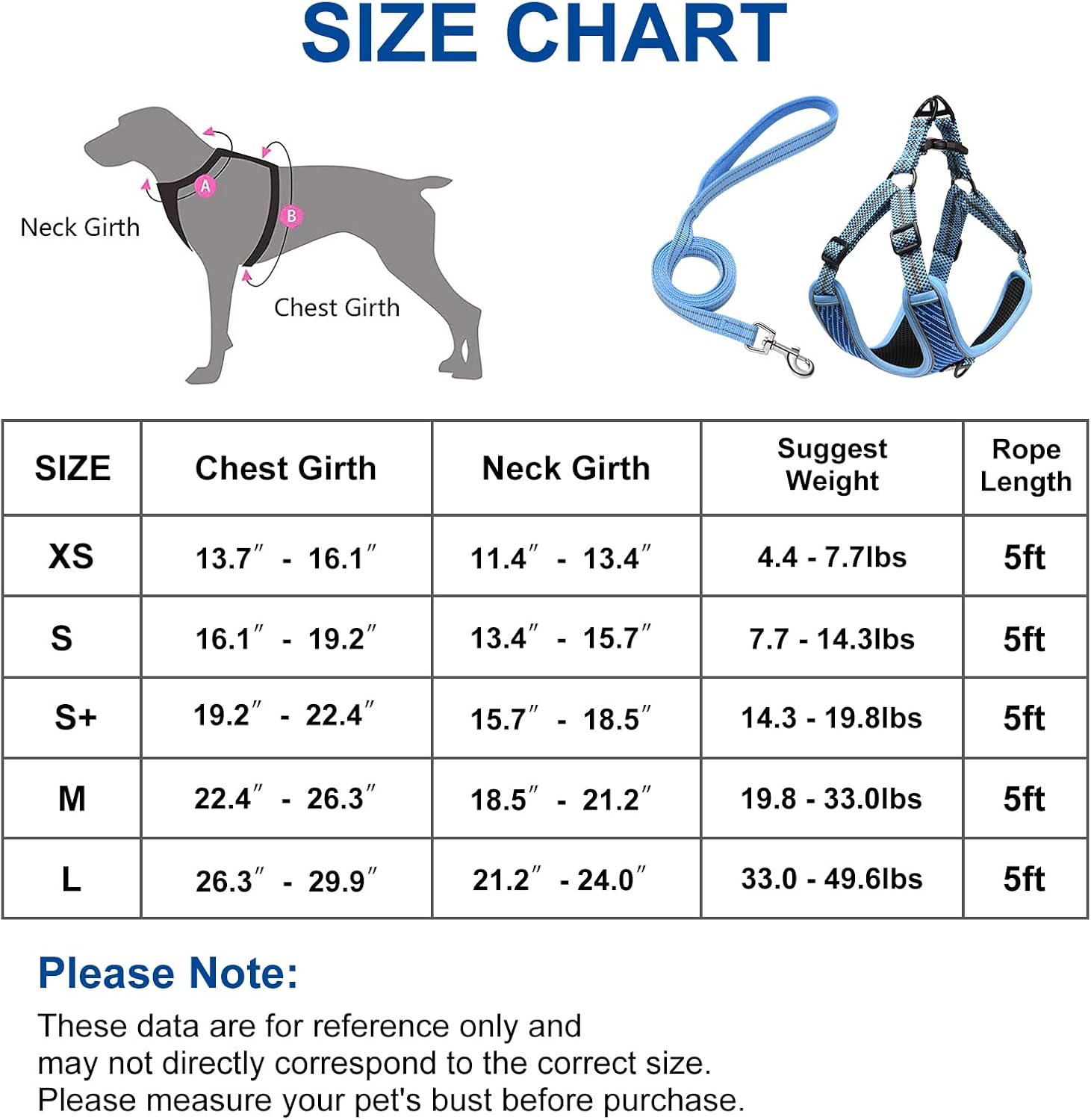 AMTOR Dog Harness,No Pull Dog Harness and Leash Set,Adjustable and Reflective Soft Dog Harness for Small Medium Large Dogs