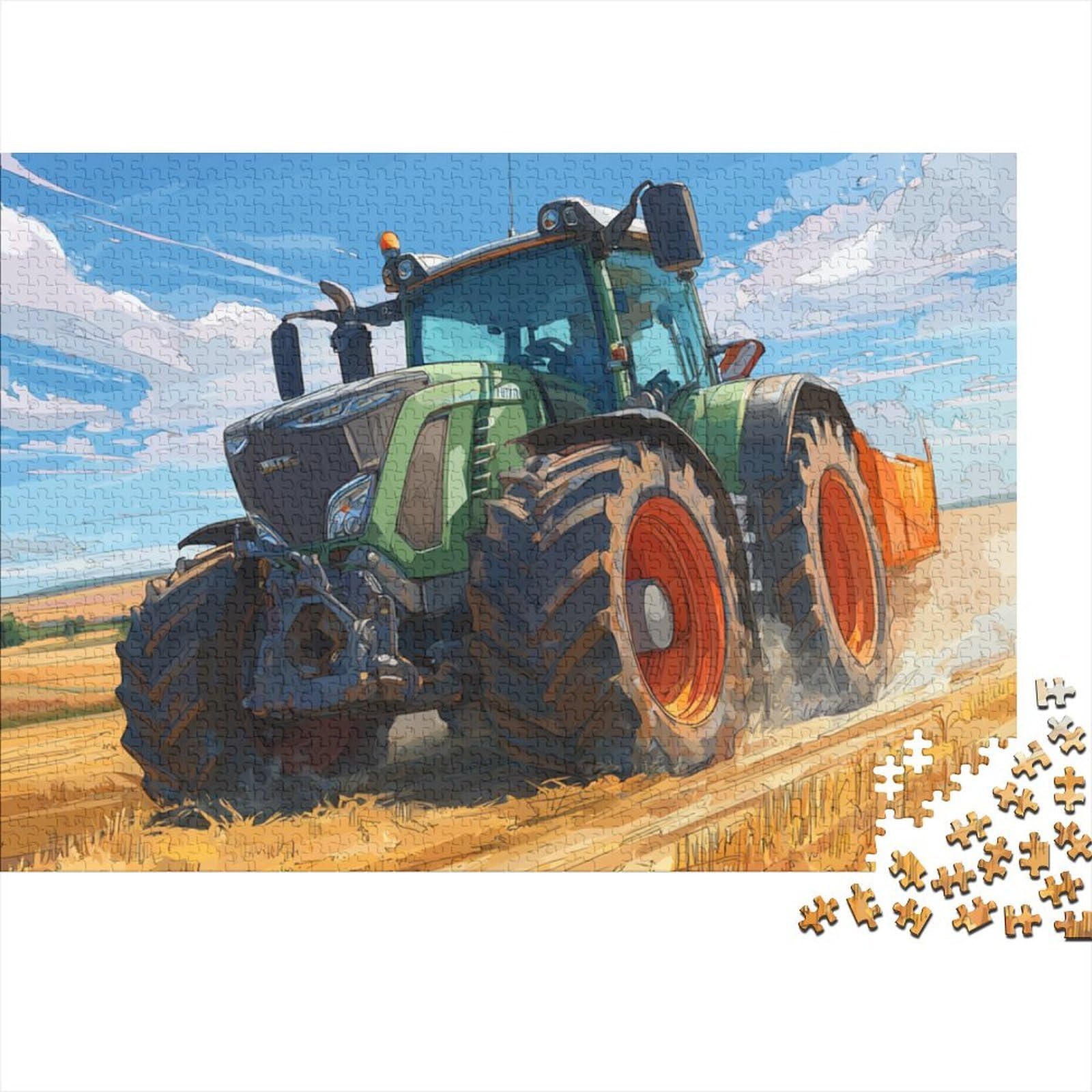 Tractor in Field 1000 Pc Cardboard DIY Rural Farm Scene Style Jigsaw, Concentration Training Teens, Stress Relief, Vibrant Colours & After-School Fun 38x26cm/1000pcs
