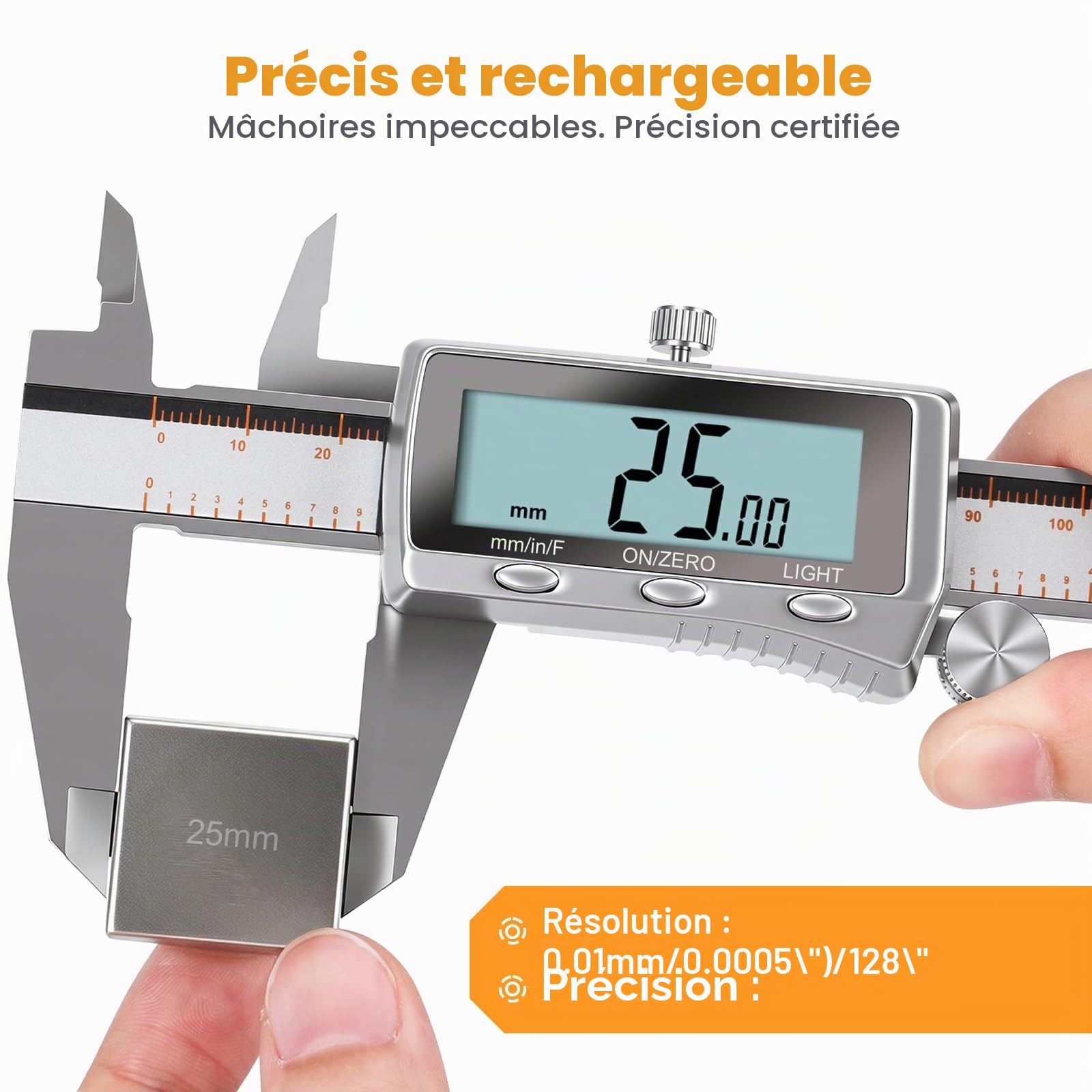 HARDELL Pied à coulisse numérique, outil de mesure rechargeable avec écran LCD rétroéclairé, tous les étriers en métal, micromètre numérique à arrêt automatique, pouces/mm/fraction pour la maison