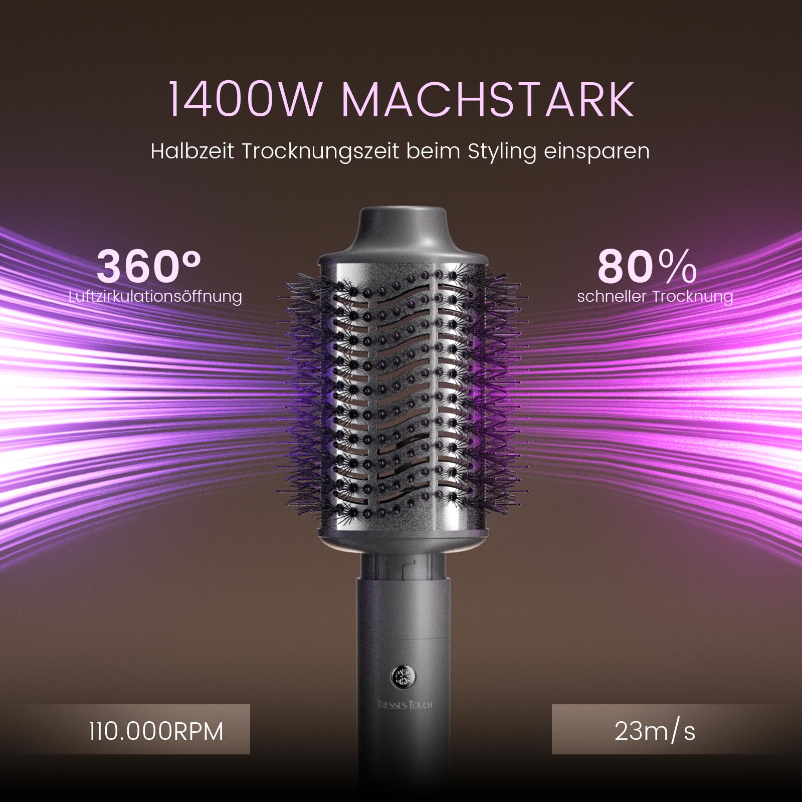 Hairstyler 6 In 1 Airstyler mit Rundbürstenföhn, 110.000 U/min, 1400W Airwrap für Locken, Volumen, Glätten, Trocknen, Grey