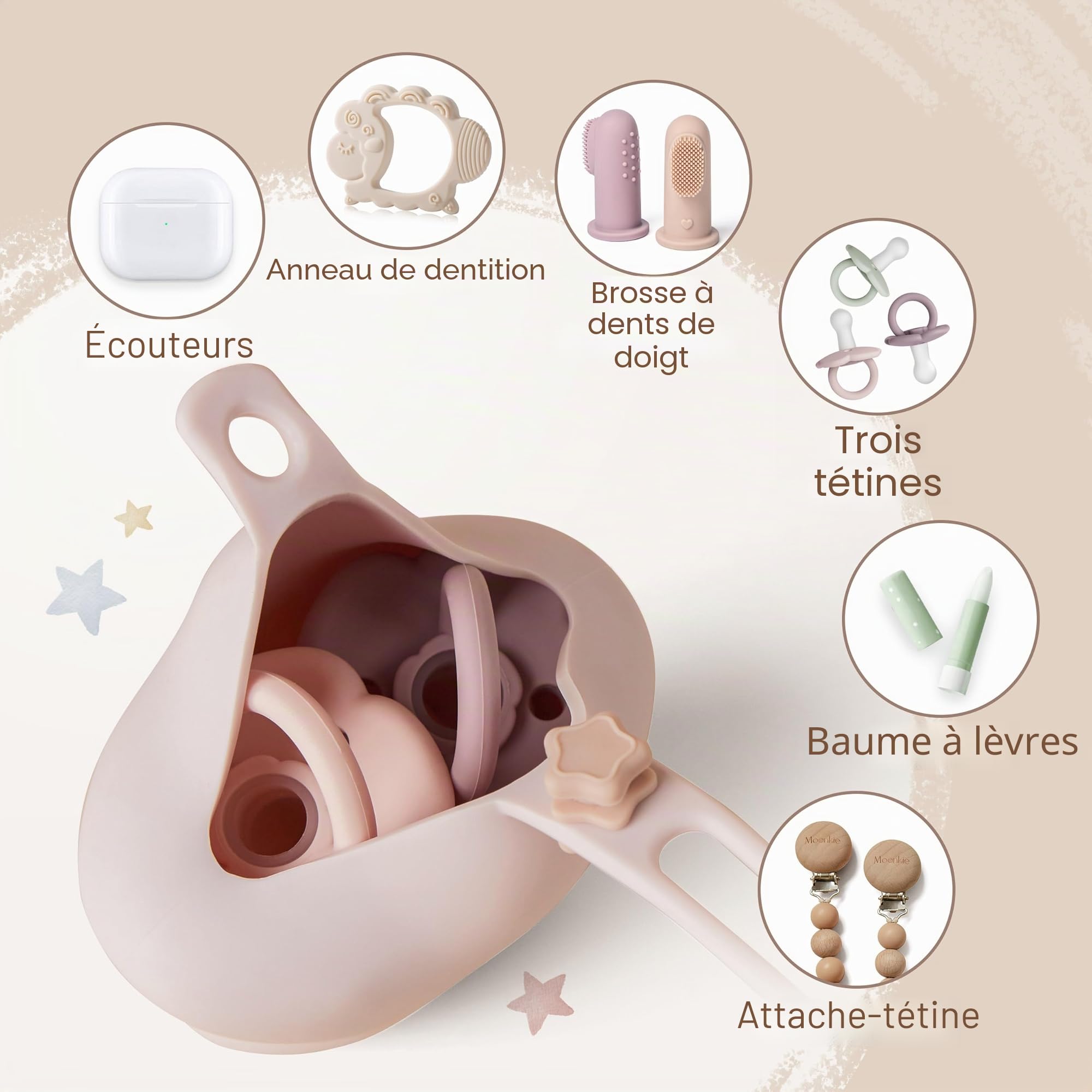 Moonkie Boîte à Tétine Bébé 2 PCS Silicone Imperméable Étui Portable sans BPA Blush Lilas Doux