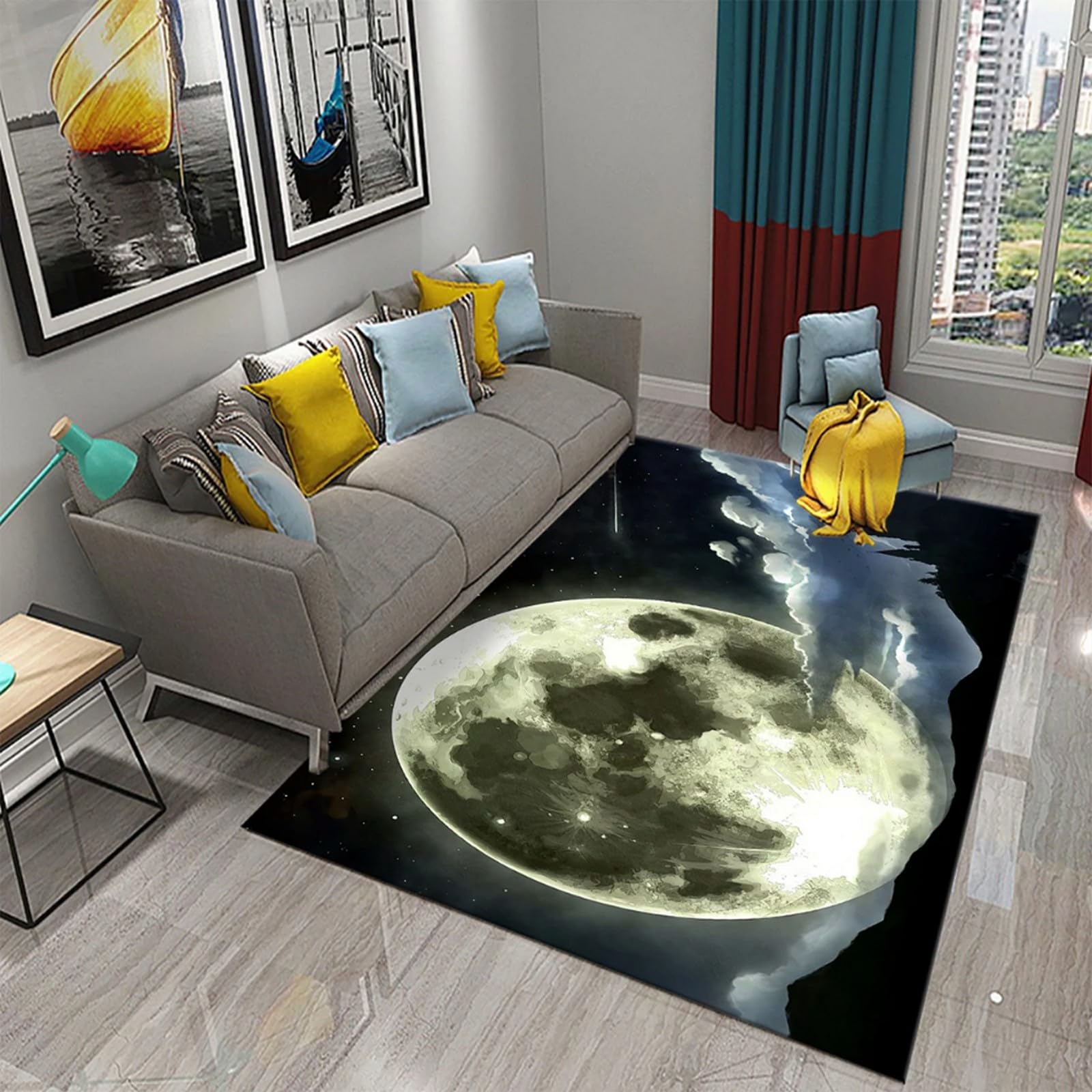 Tapis De Zone, Tapis 3D Paysage De Lune De Nuit Imprimé Décor À La Maison Antidérapant Doux, Tapis pour Chambre d'enfant - Polyester Doux Au Toucher Facile À Nettoyer 140 X 200 Cm -3304603694954