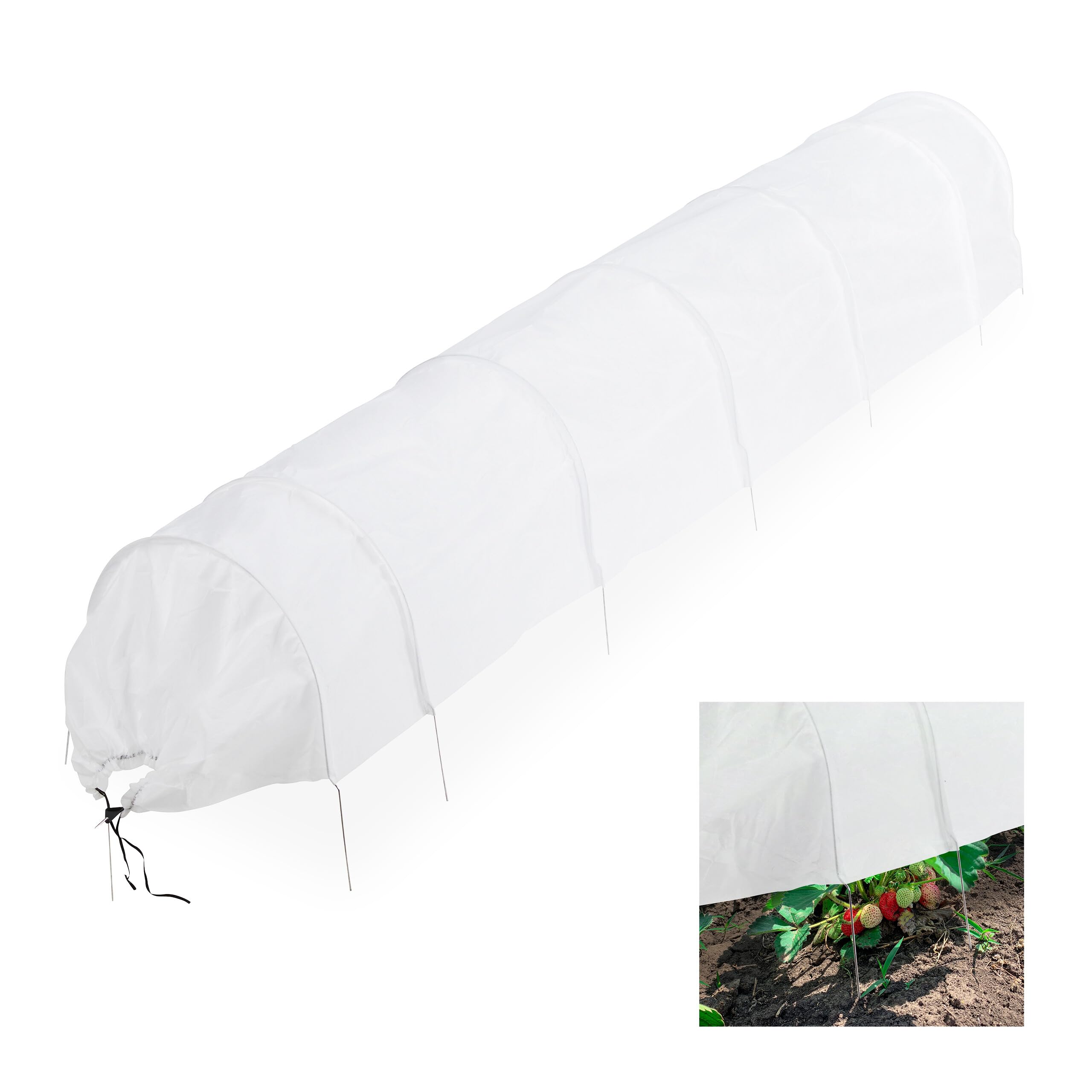 Relaxdays Plant Tunnel, 3.4 m Long, Protection against Pests, for Flower Beds, Fine-meshed Anti-bird Net, Fleece, White