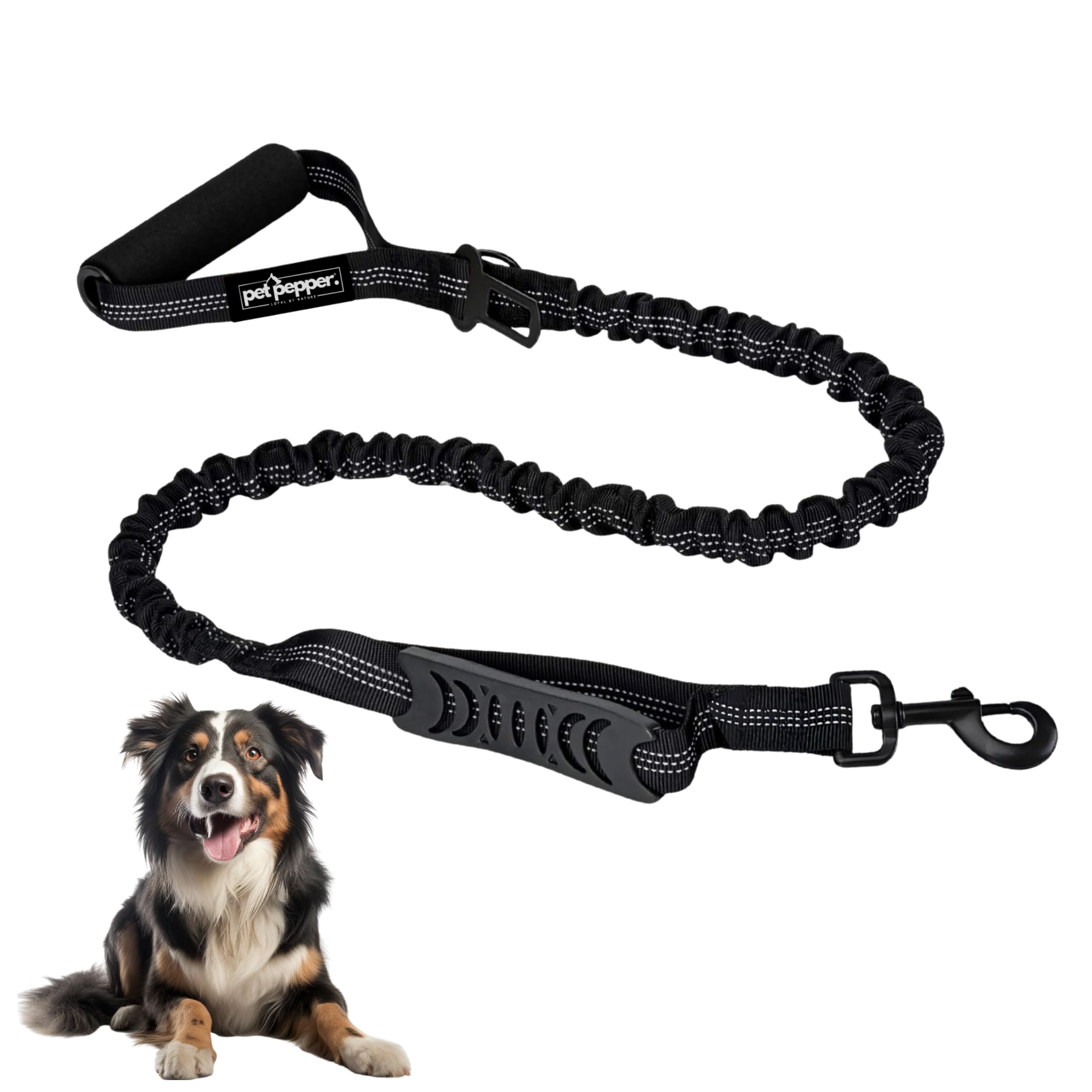 PET PEPPER Bungee Dog Leash - Comfortable Padded Handle || Highly Reflective 5ft (Max) Shock Absorbing Bungee Belt || Traffic Control Handle || Car Seatbelt Buckle || for Small to Large Dogs (Black) (B0D77MVG1B) Amazon Price History, Amazon Price Tracker