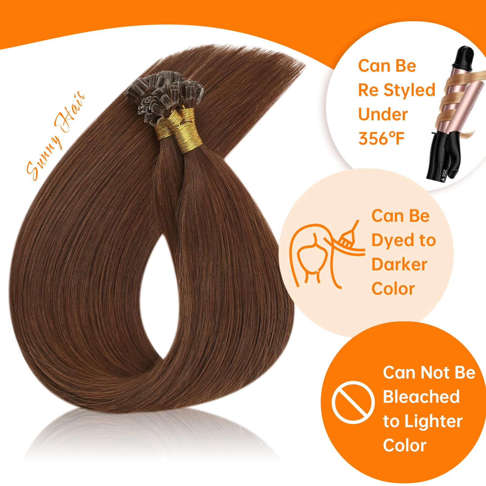 Sunny 33# 24 Cal Naturalne Ludzkie Przedłużanie Włosów Keratyna Dark Auburn Brown Rozszerzenia Keratyna Brazylijski Przedłużanie Włosów 50g
