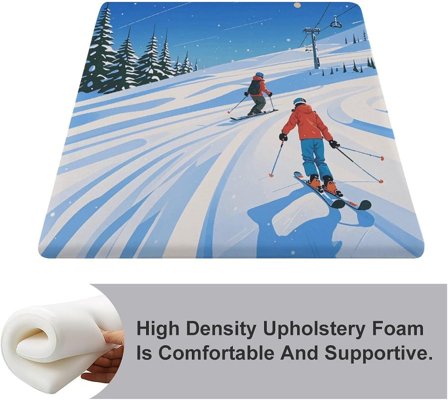 Winter Sports Ski Theme Degrees of Comfort Meditation Floor Pillow, Square Large Pillows Seating for Adults, Tufted Corduroy Cushions for Outdoor Yoga Tatami Fireplace Living Room 15x15 Inch