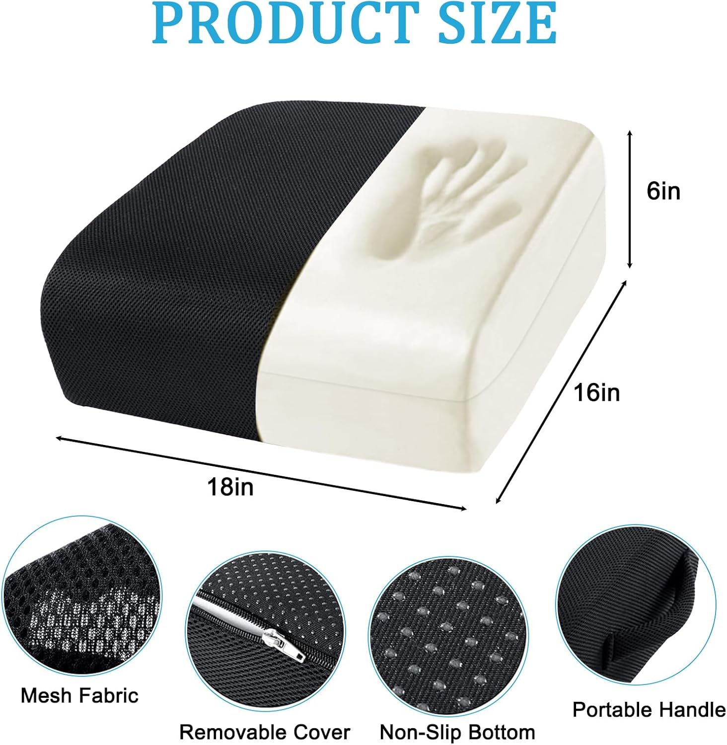 minupwell 6" extra thick office chair cushion, 2 layers memory foam adult booster seat cushion, thick wheelchair cushions, thick adult booster seat chair cushion for car seat - 18x16x6in -?black?