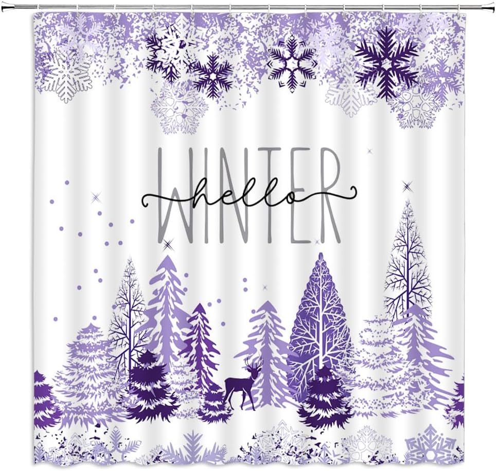 FILMILIL Purple Christmas Tree Shower Curtain Winter