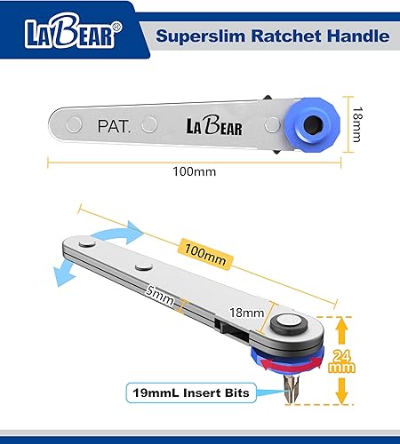 Miniatura 3 de LABEAR Juego de llaves de trinquete de perfil ultra bajo con accionamiento de 12 piezas, acero al cromo vanadio